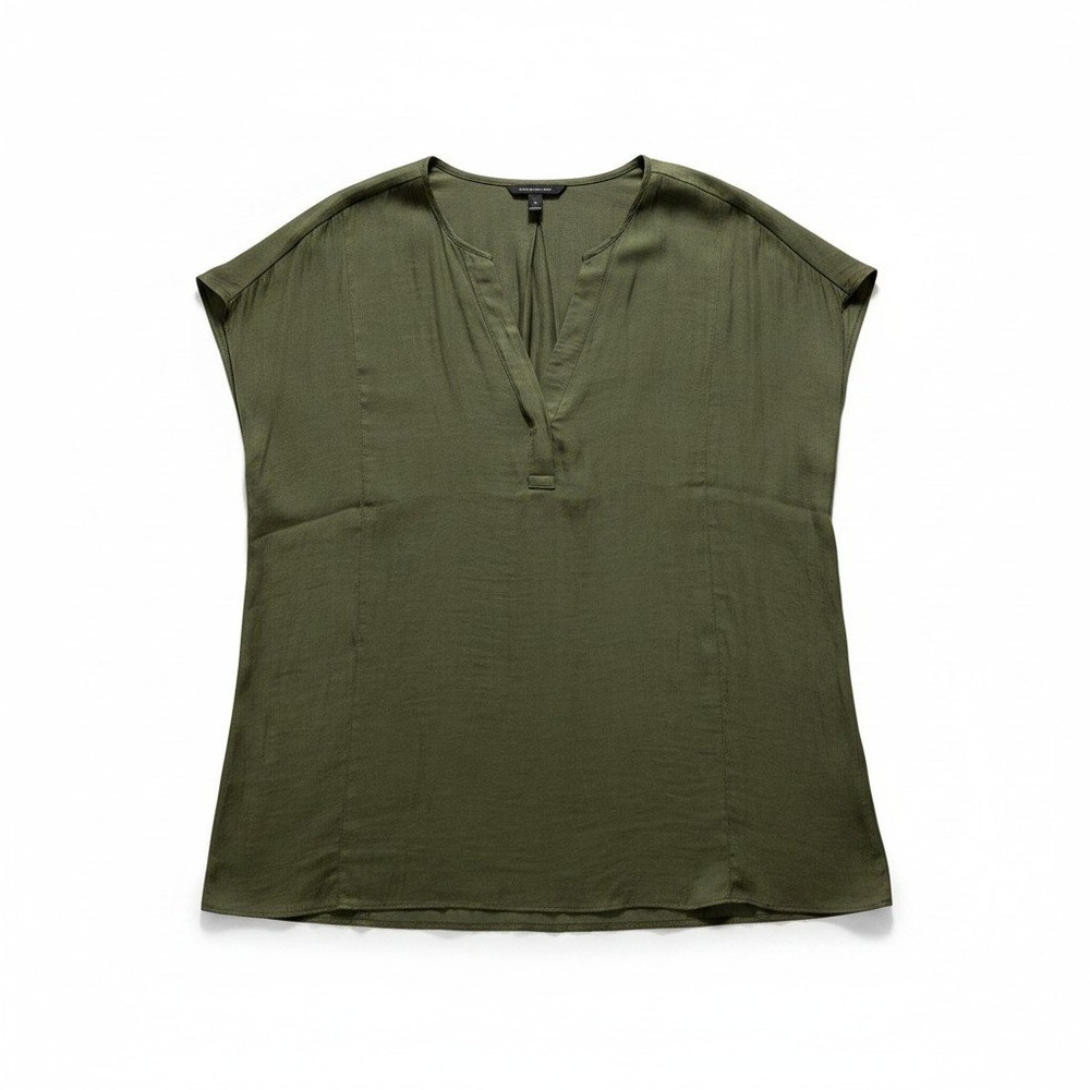 Banana Republic XL Womens Olive Green V-Neck Blouse Casual Minimalist Tall